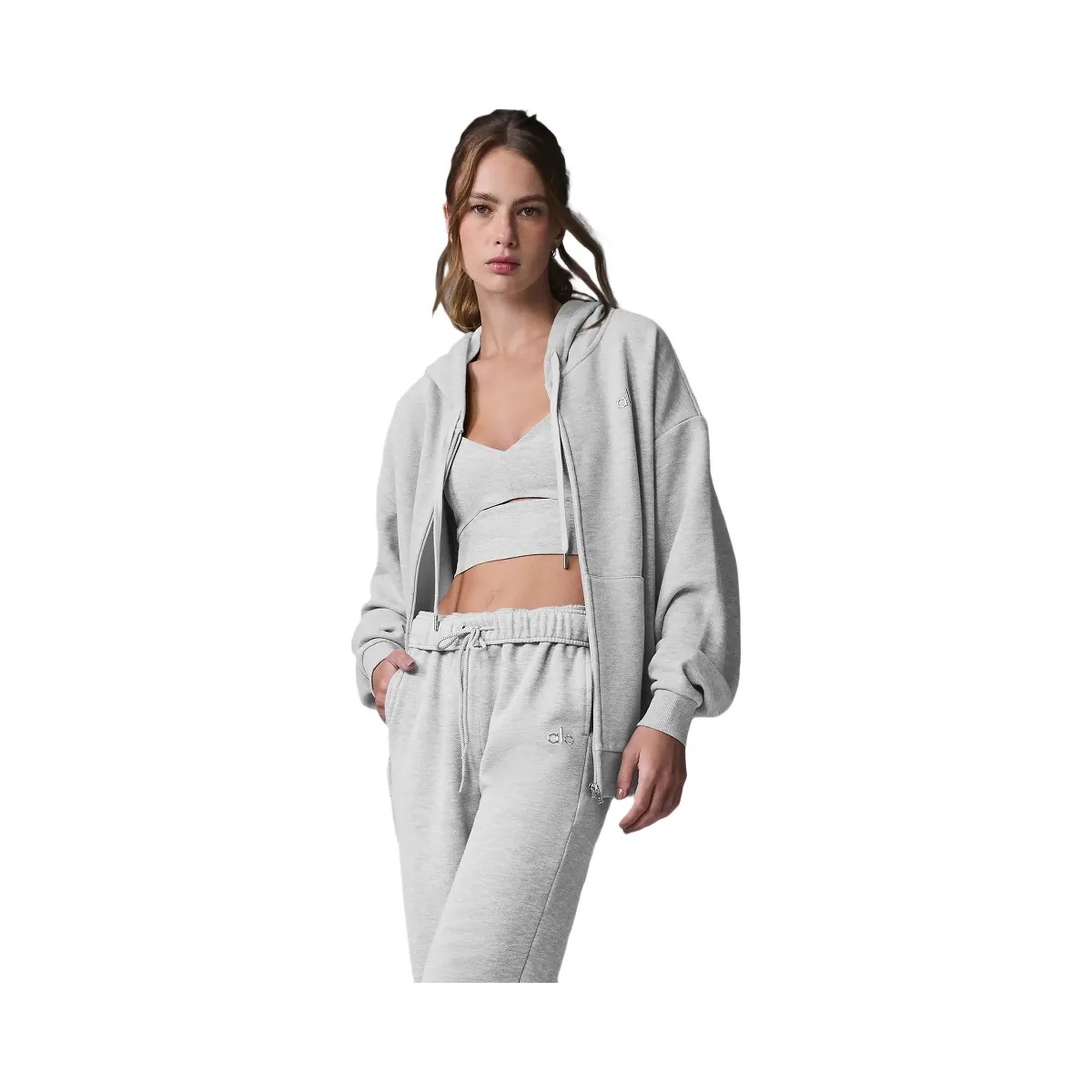 Alo Women's Accolade Full Zip Hoodie - Athletic Heather Grey - HypeFly India View 2