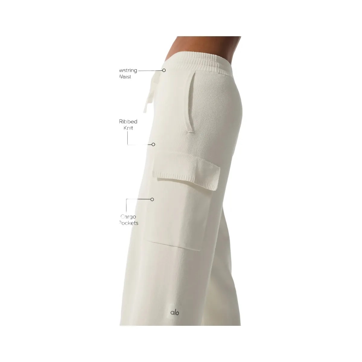 Alo Women's Scholar Knit High-Waist Cargo Pant - Ivory - HypeFly India View 2