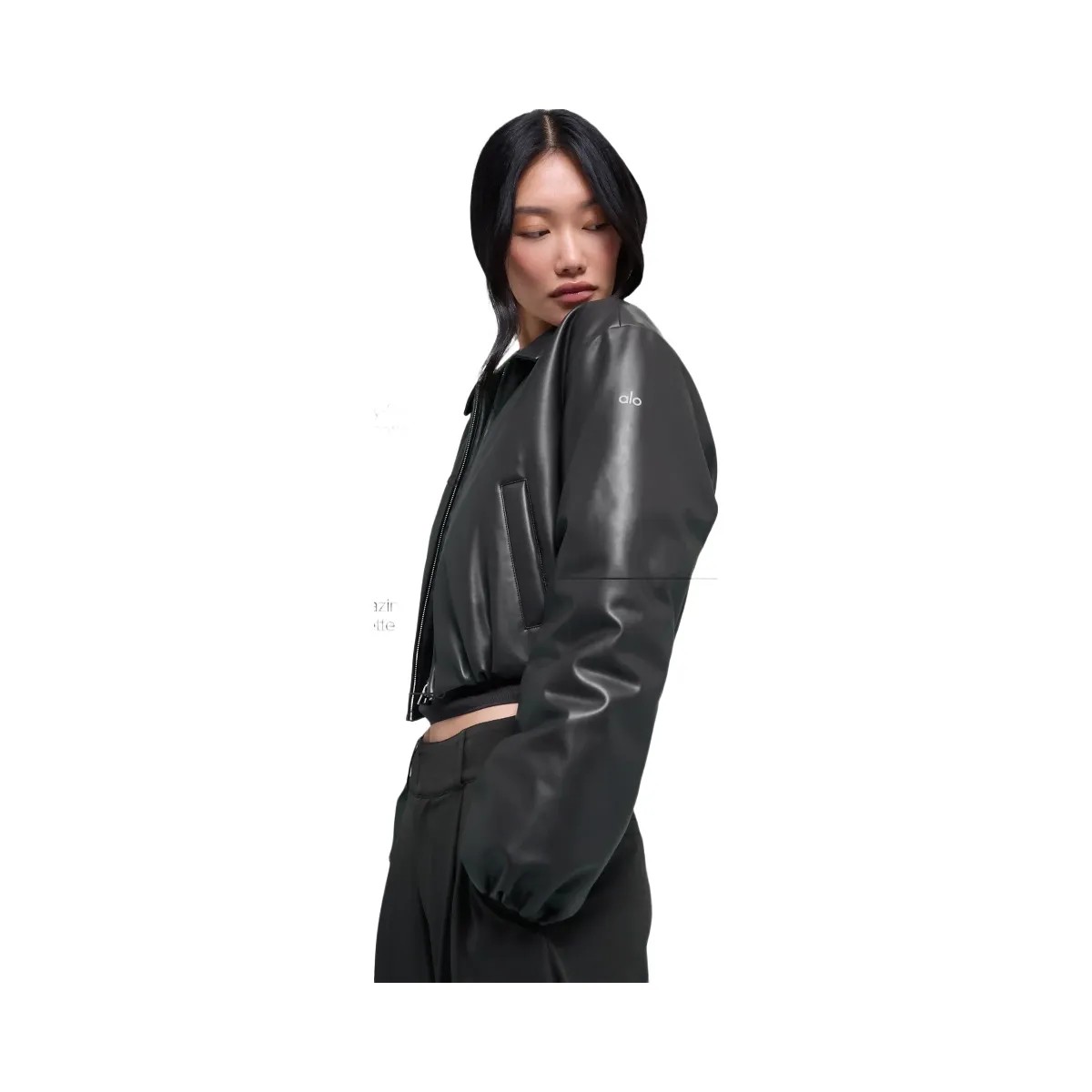 Alo Women's Faux Leather Cropped Premier Bomber - Black - HypeFly India View 3