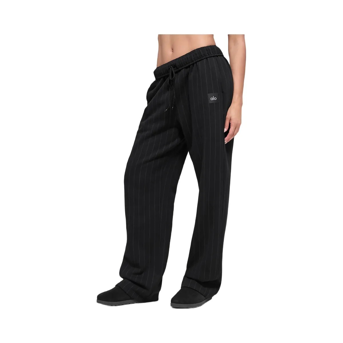 Alo Pinstripe Straight Leg Sweatpant - Black Pinstripe - HypeFly India View 1