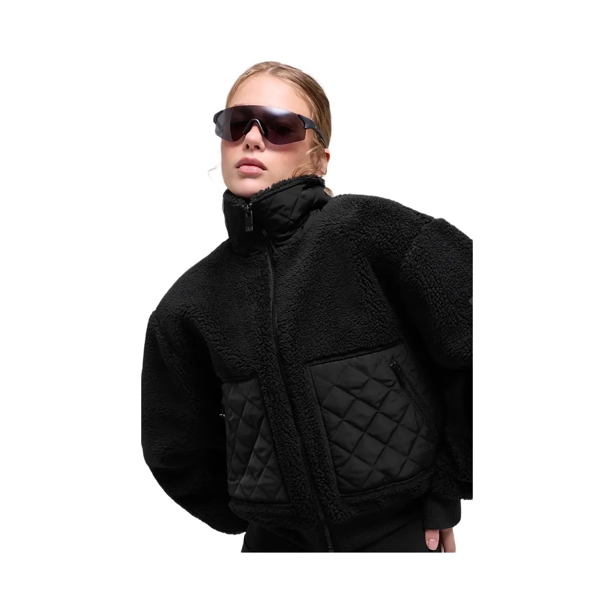 Alo Women's Sherpa Edge Bomber - Black - HypeFly India View 1