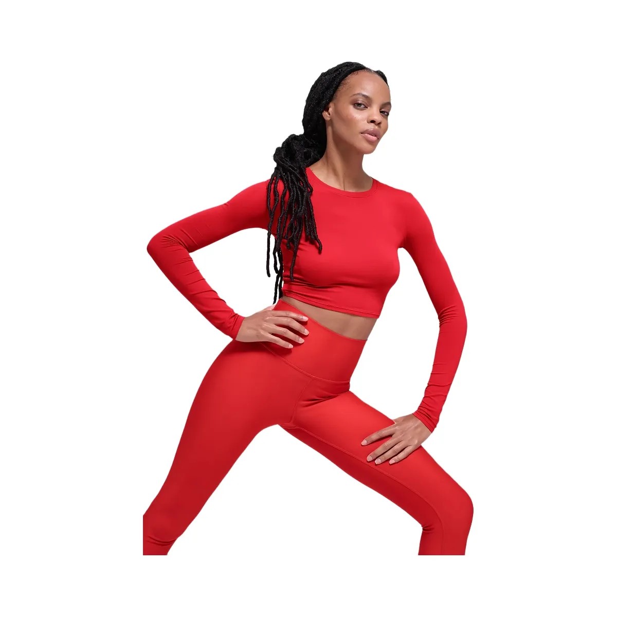 Alo Women's soft Crop Finesse Long Sleeve - Bright Red - HypeFly India View 3