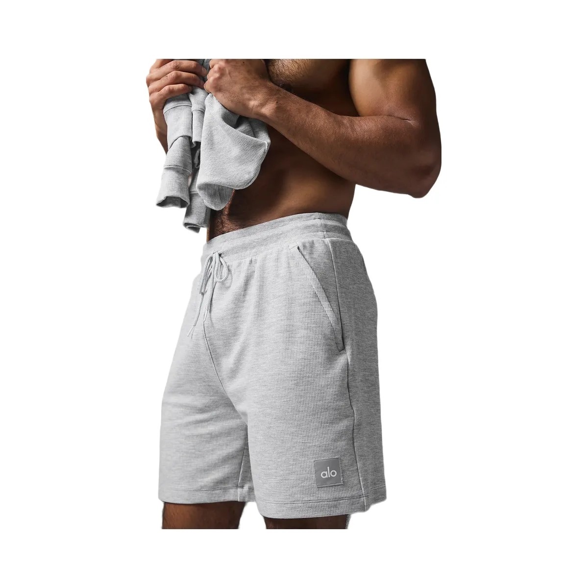 Alo Men's 7" Micro Waffle Fast Break Short - Athletic Heather Grey - HypeFly India View 3