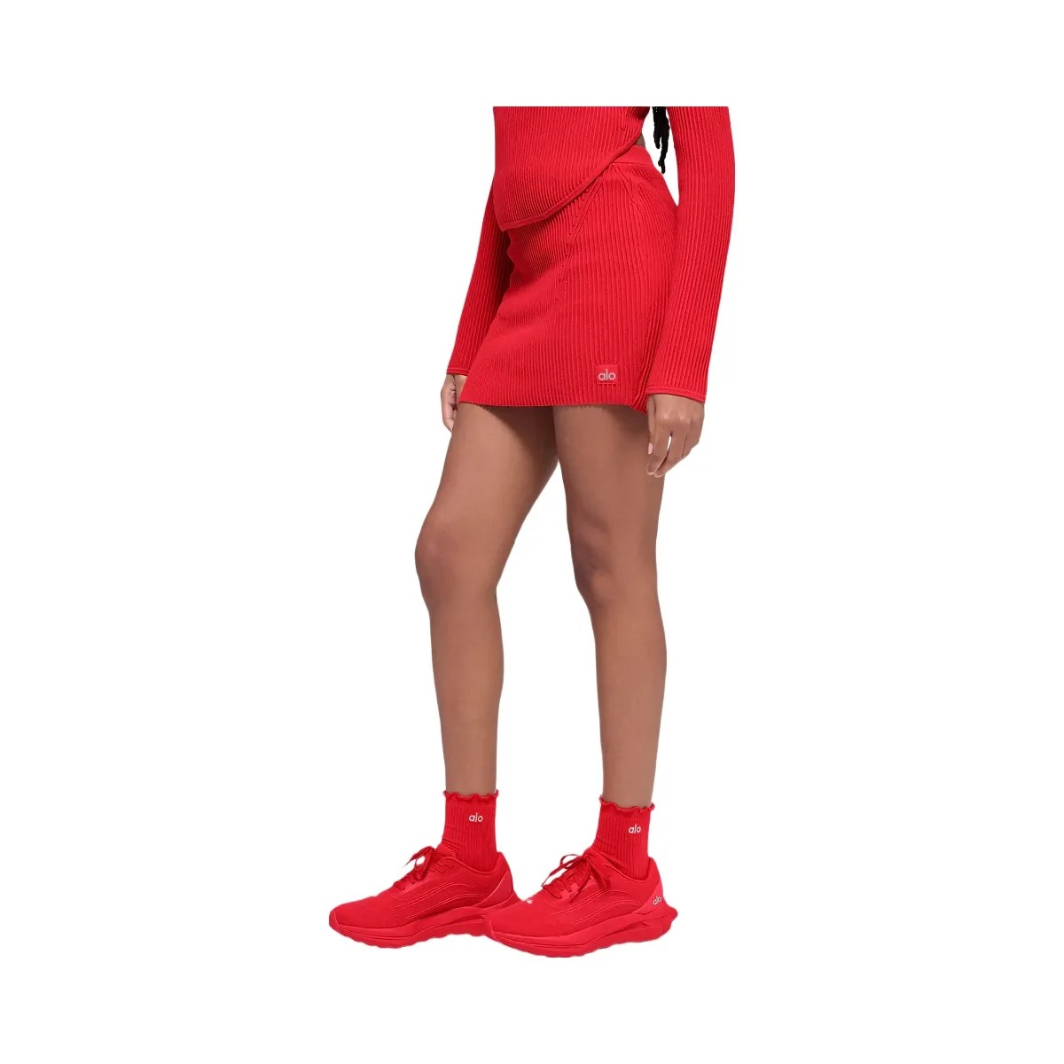 Alo Women's Denim Knit High-Waist Skirt - Bright Red - HypeFly India View 2