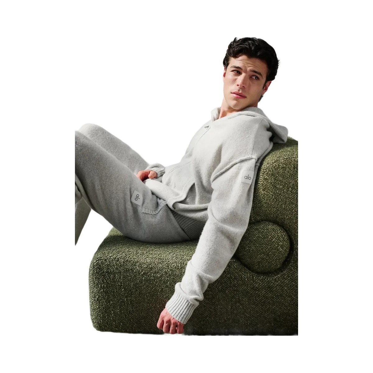 Alo Men's Wool Cashmere New Class Full Zip Hoodie - Pearl Grey Heather - HypeFly India View 5