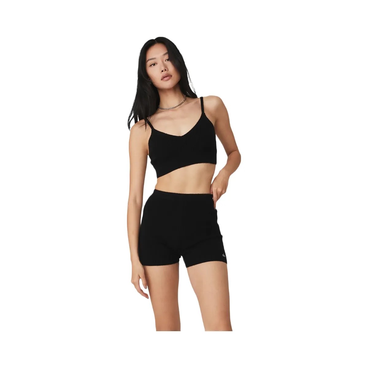 Alo Women's Cashmere Ribbed Staycation Bra - Jet Black - HypeFly India View 1