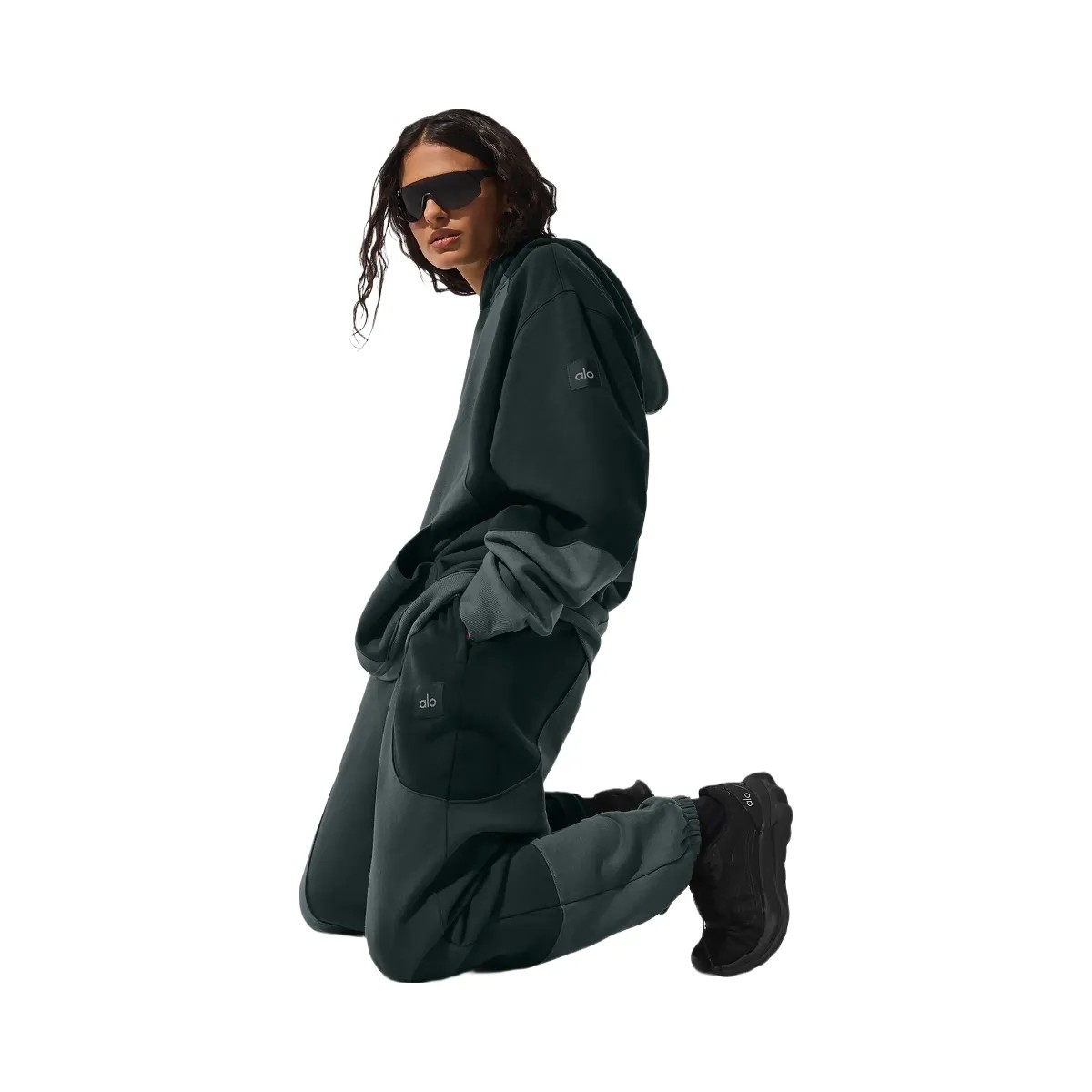 Alo Women's Make Waves Hoodie - Charcoal Green Tonal - HypeFly India View 4