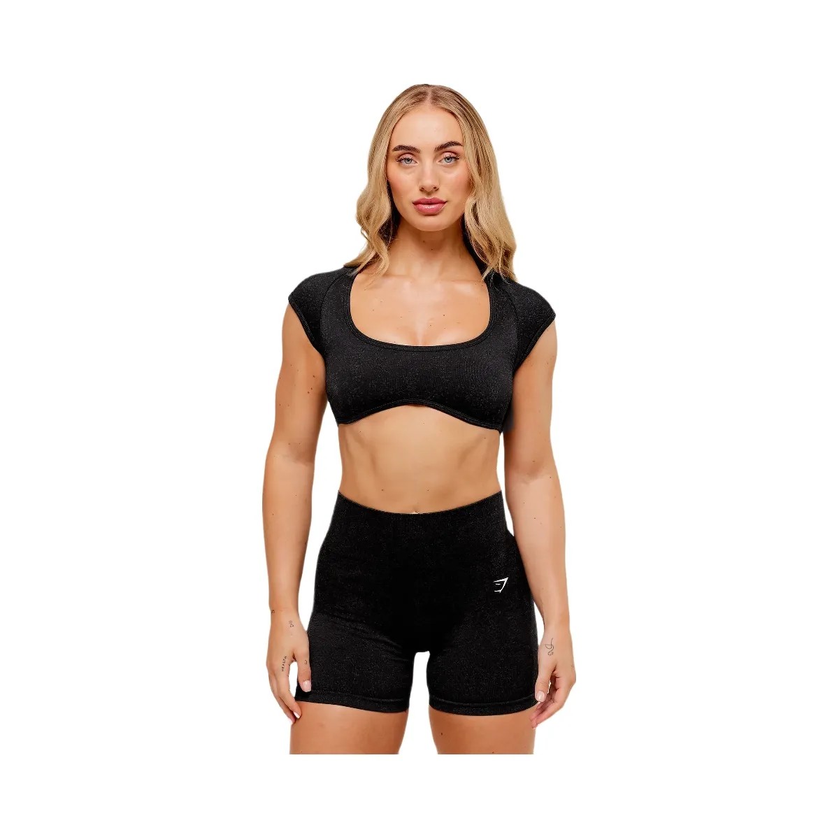 Gymshark Adapt Fleck x Whitney Short Sleeve Crop Top - Black - HypeFly India View 1