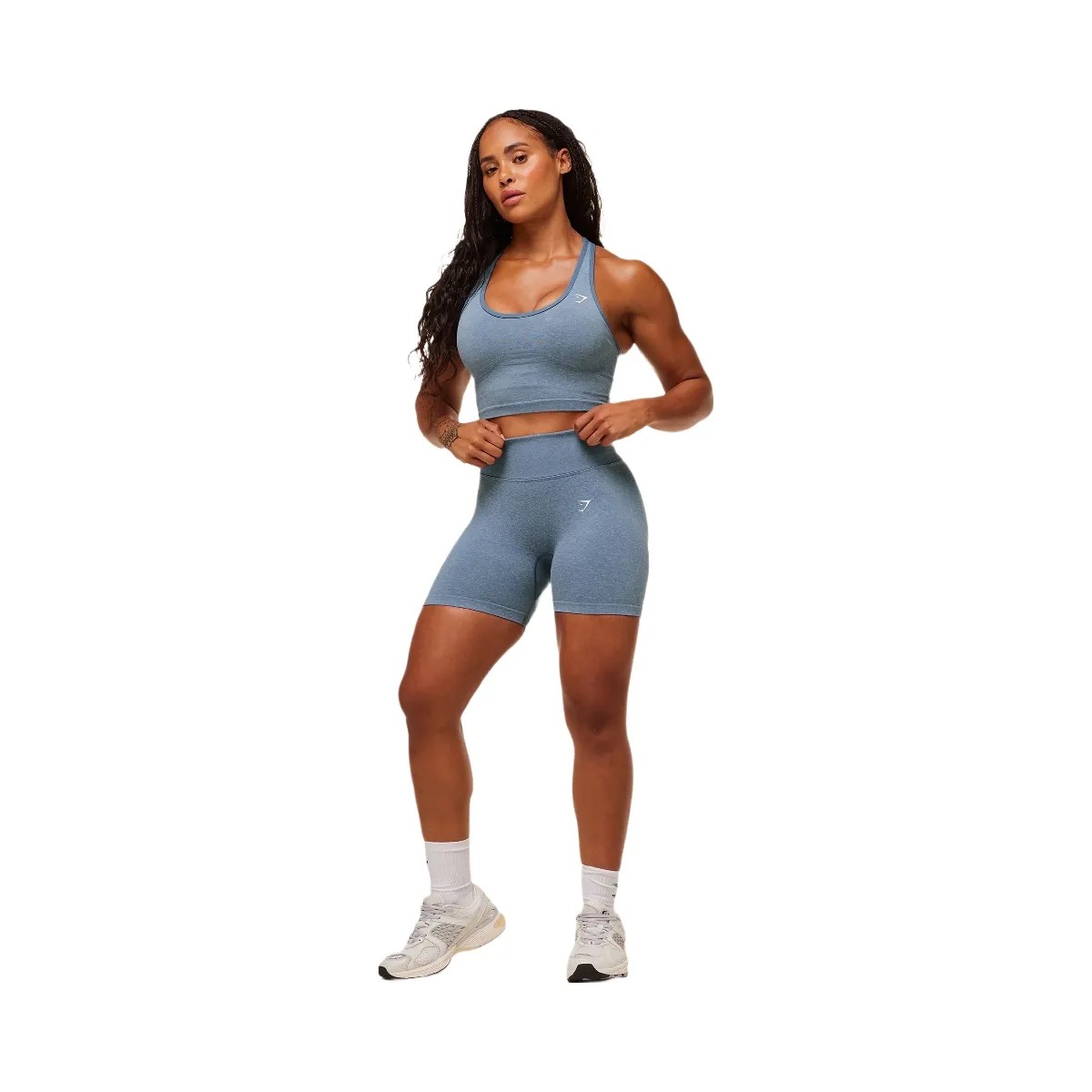 Gymshark Lift Seamless Shelf Midi Tank - Worn Blue/Peri Blue Marl - HypeFly India View 4