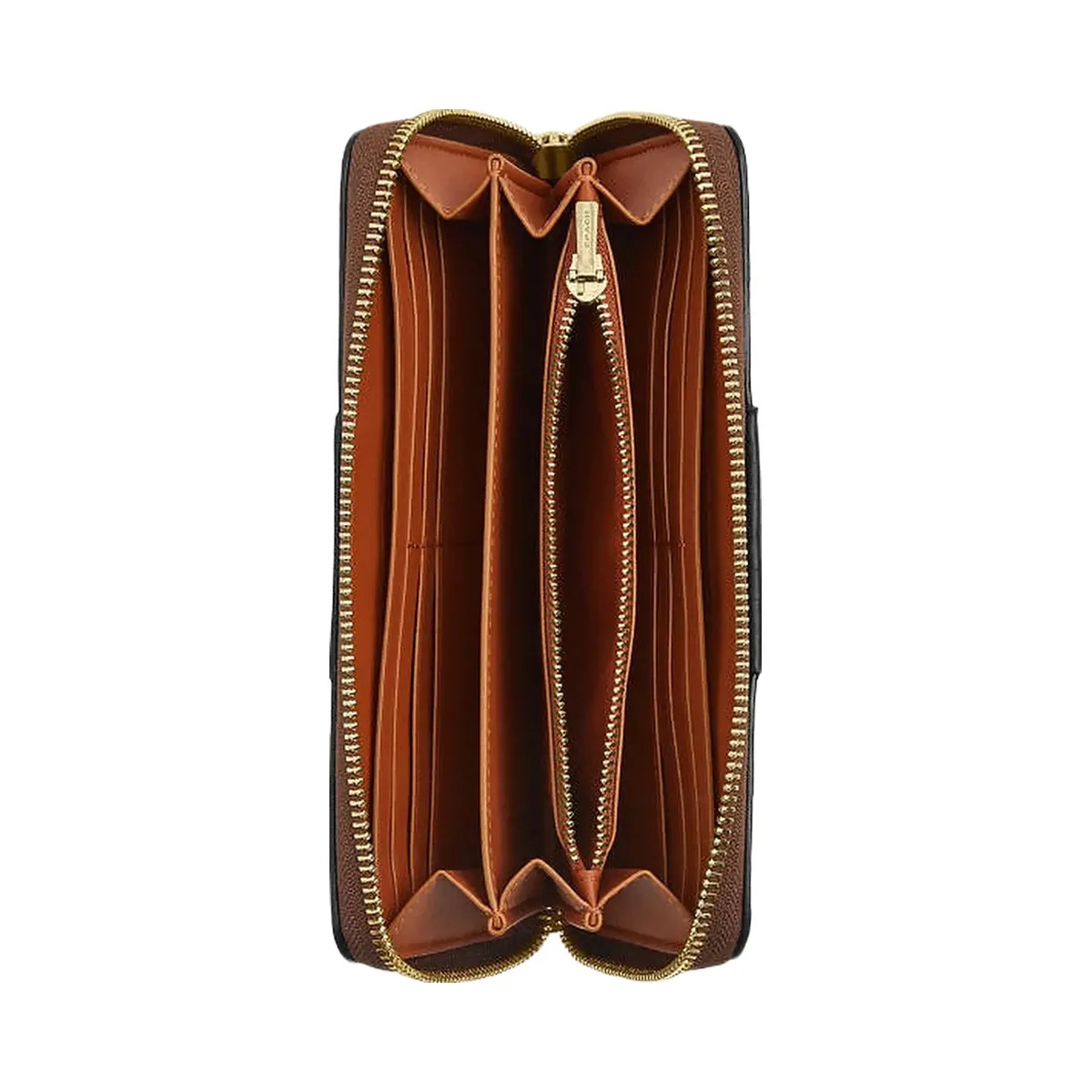 Coach Long Zip Around Wallet In Signature Canvas With Stripe Signature Canvas-Gold-Tan-Black - HypeFly India View 2