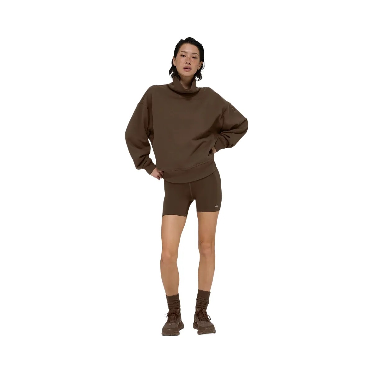 Alo Women's Hazy Mock Neck Pullover - Espresso - HypeFly India View 4