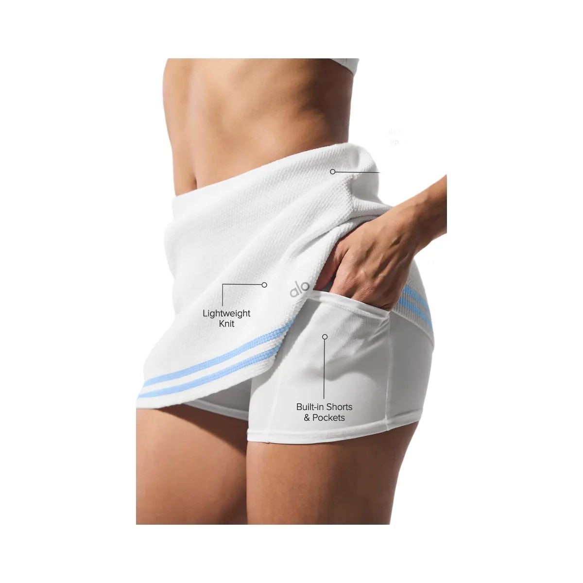 Alo Women's Tennis Club Sweater Knit Skirt - White/Seashell Blue - HypeFly India View 2