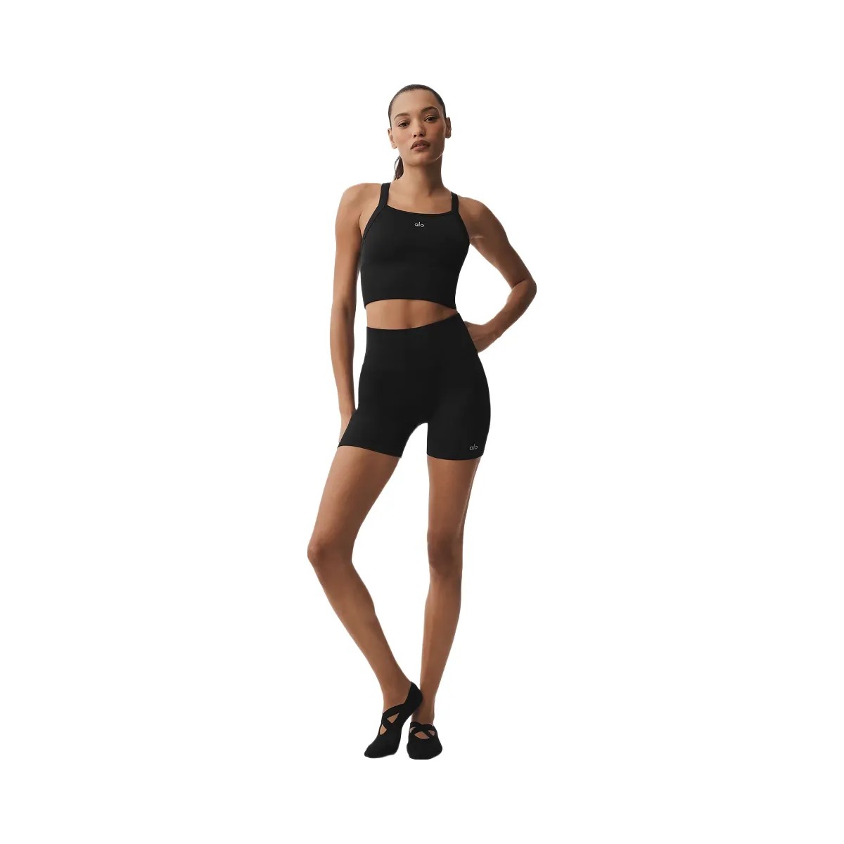 Alo Women's 5" Seamless Ribbed Favorite Short - Black - HypeFly India View 5