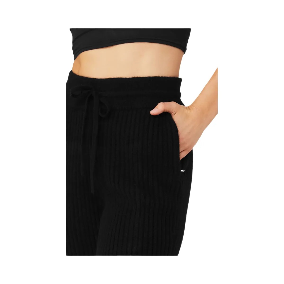 Alo Women's Cashmere Ribbed High-Waist Winter Dream Flare Pant - Black - HypeFly India View 2