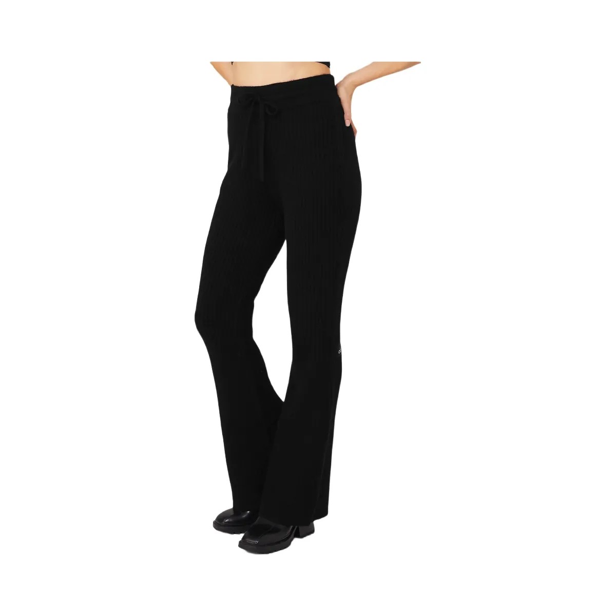 Alo Women's Cashmere Ribbed High-Waist Winter Dream Flare Pant - Black - HypeFly India View 4