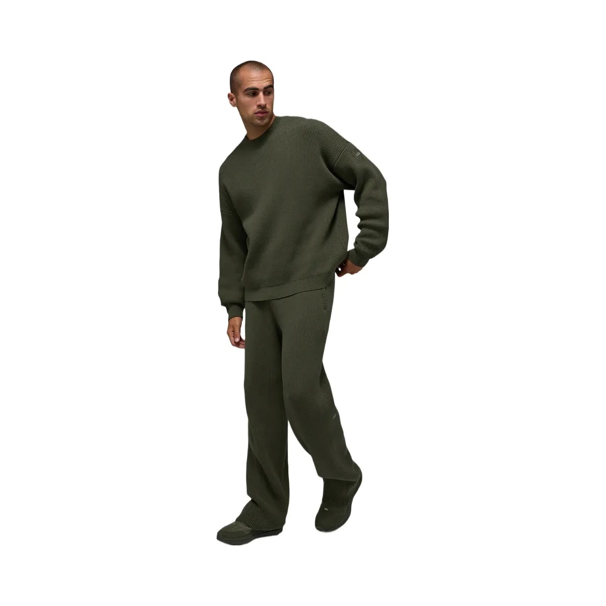 Alo Men's Domain Rib Knit Crew Sweater - Green Olive - HypeFly India View 5