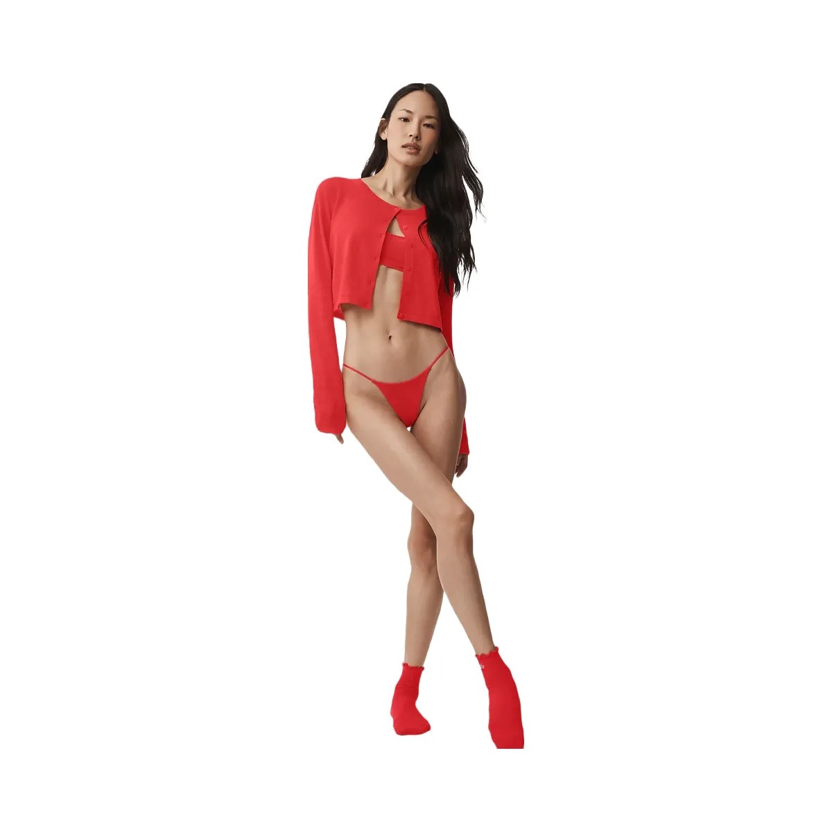 Alo Women's Supernatural Sweater Cardigan - Bright Red - HypeFly India View 4