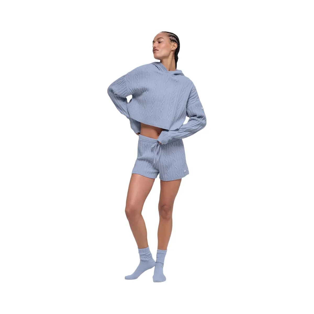 Alo Women's Cable Knit Winter Bliss Short - Winter Frost - HypeFly India View 1
