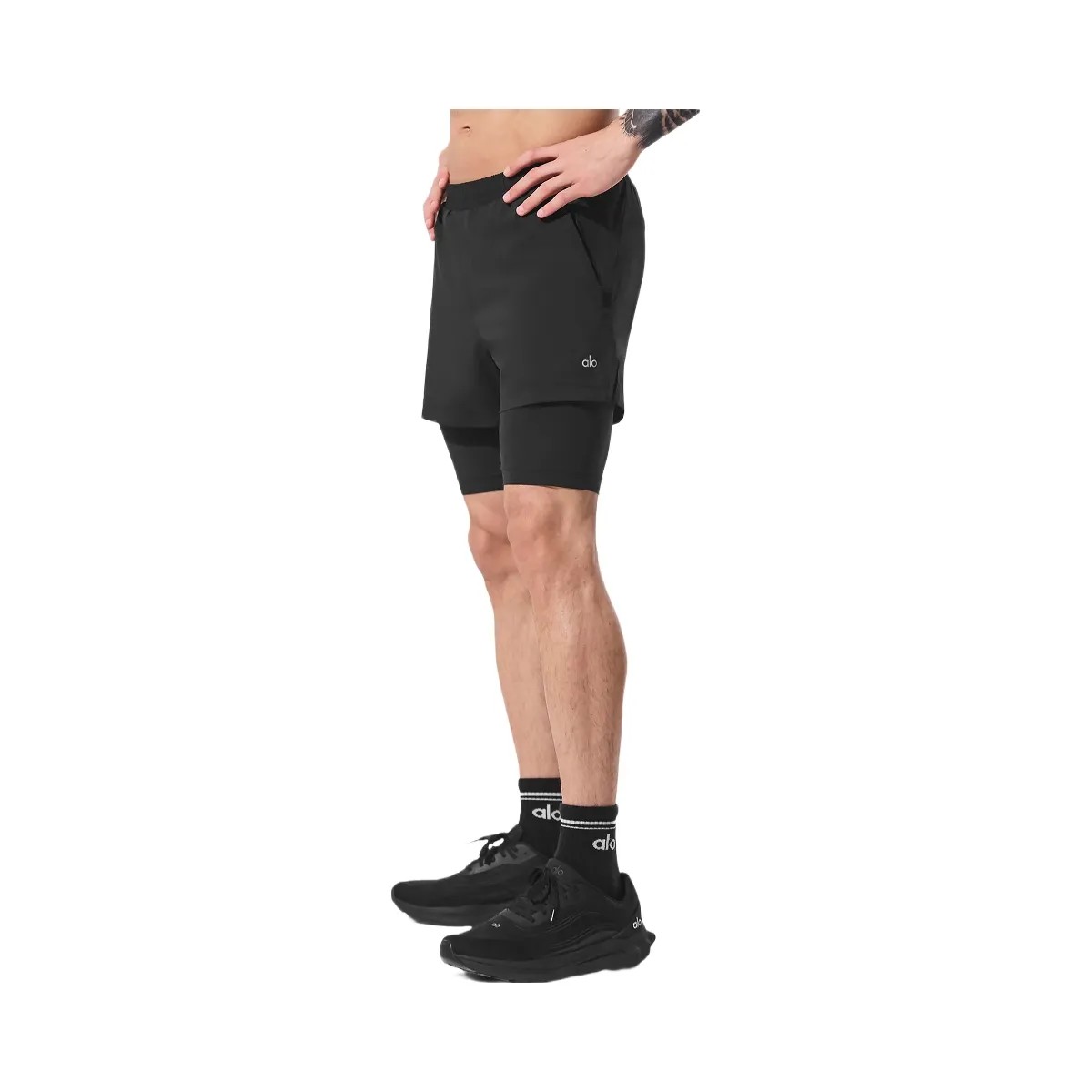 Alo Men's 5" Revival 2-In-1 Short - Black/Black - HypeFly India View 4
