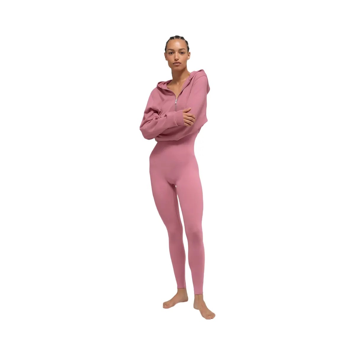 Alo Women's Sweet Escape Zip Up Hoodie - Pink Wild Rose - HypeFly India View 5