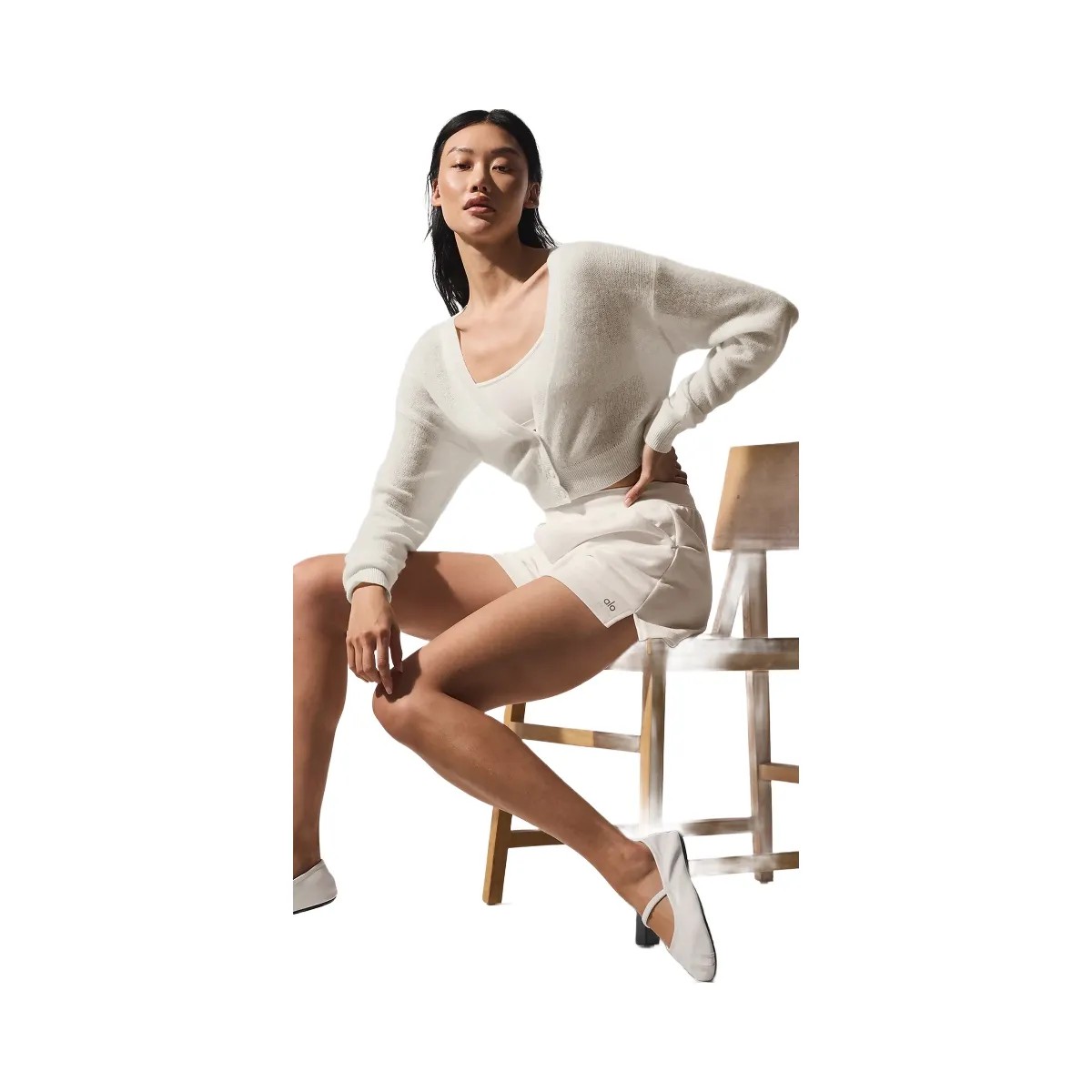 Alo Women's Sheer Cashmere Cropped Cardigan - Ivory - HypeFly India View 5