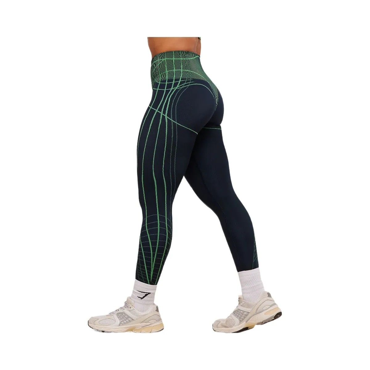 Gymshark Apex Seamless Leggings - Heavy Blue/Active Green - HypeFly India View 3