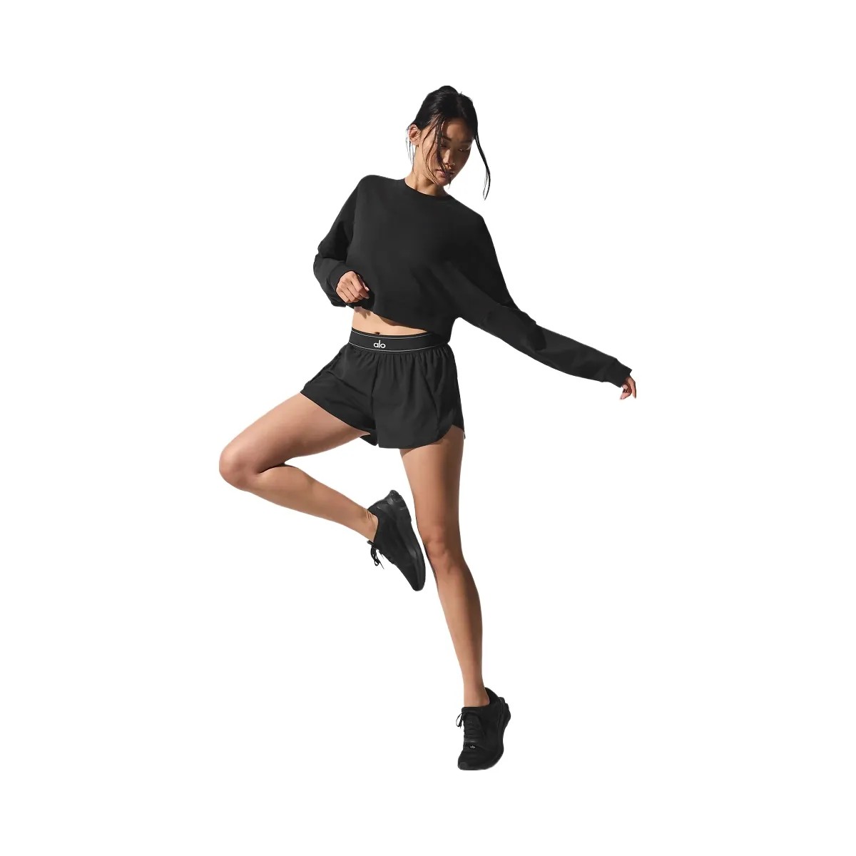Alo Women's Cropped Sway Crew Neck Pullover - Black - HypeFly India View 5