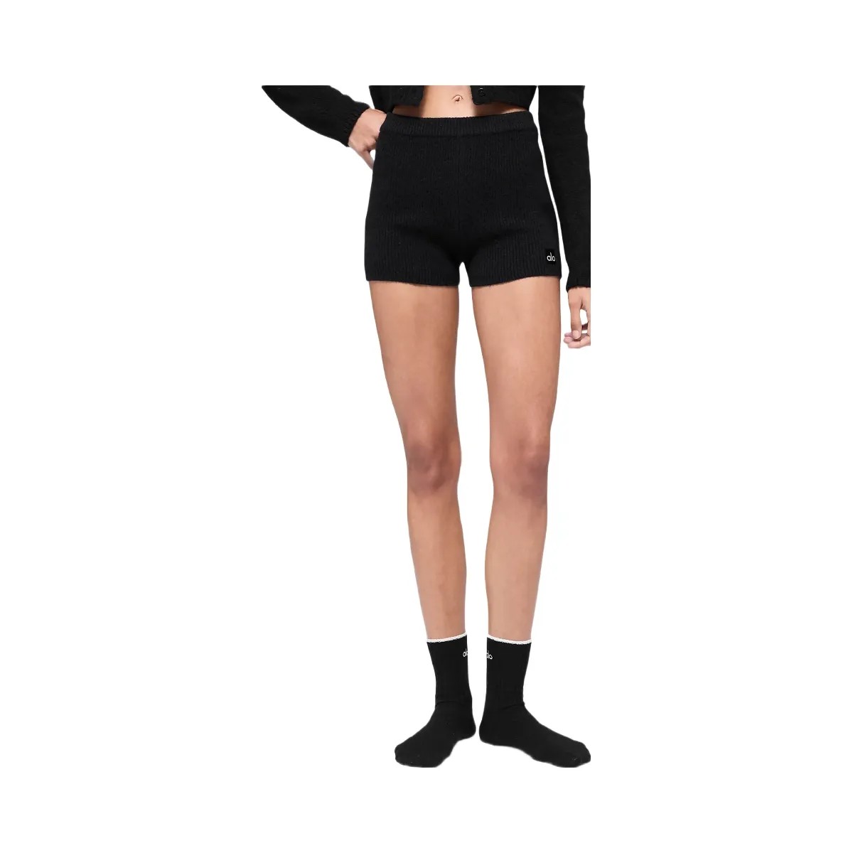 Alo Women's Wool Cashmere Ribbed Noble Short - Black - HypeFly India View 1