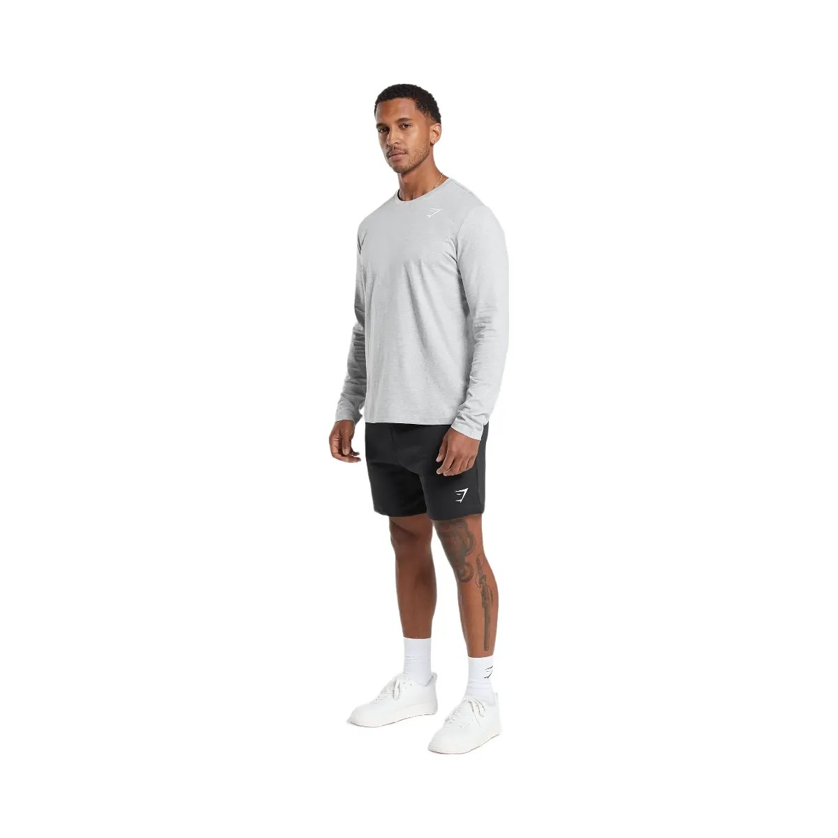Gymshark Crest Long Sleeve T-Shirt - Light Grey Marl - HypeFly India View 4