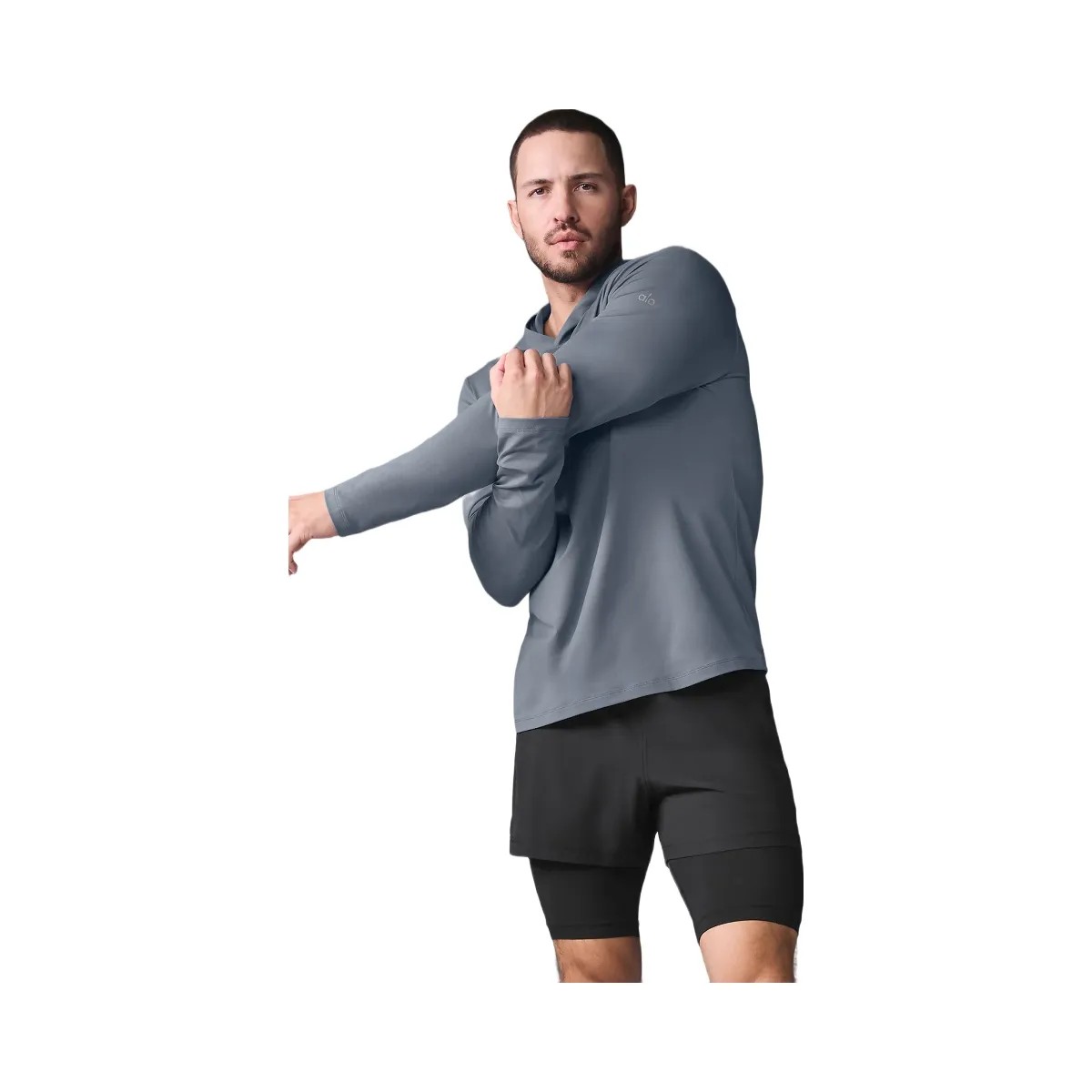 Alo Men's Conquer Reform Long Sleeve With Hood - Steel Grey - HypeFly India View 5