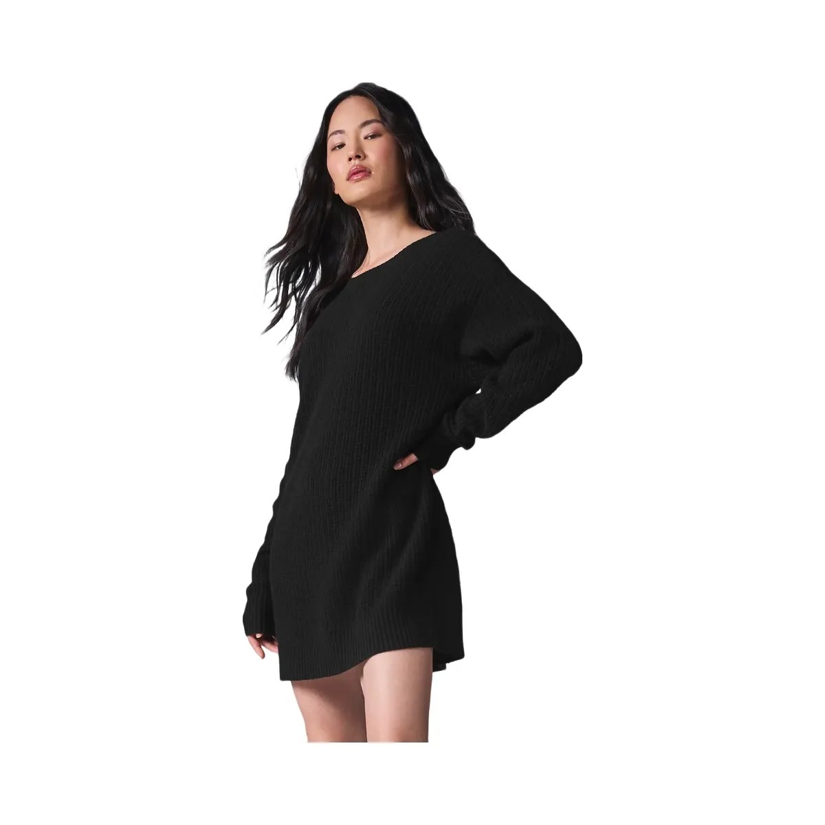 Alo Women's Cashmere Plush Waffle Dress - Black - HypeFly India View 4