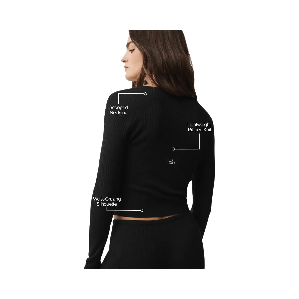 Alo Women's Sweater Knit Unwind Long Sleeve - Black - HypeFly India View 2