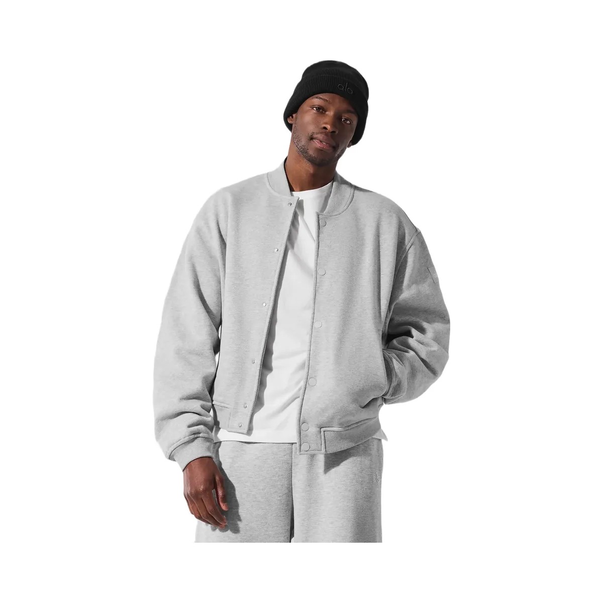 Alo Men's Renown Varsity Jacket - Athletic Heather Grey - HypeFly India View 1