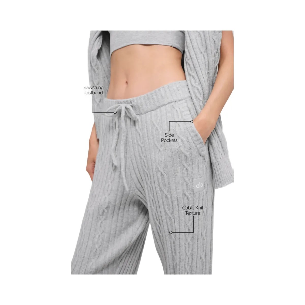 Alo Women's Cable Knit Winter Bliss Pant - Athletic Heather Grey - HypeFly India View 2