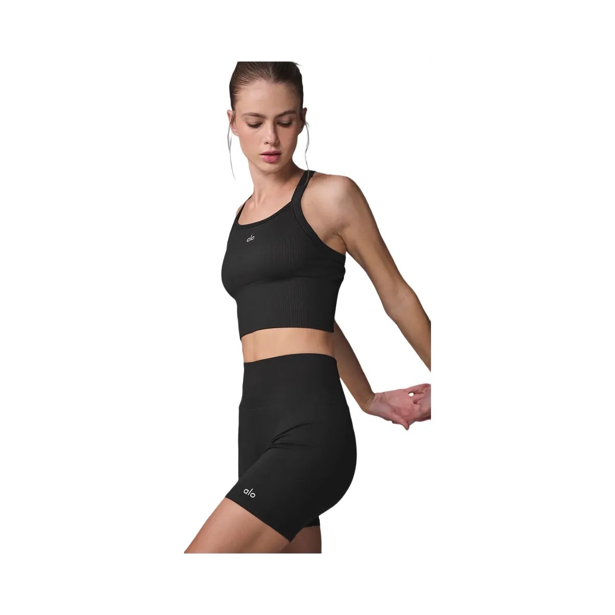 Alo Women's 5" Seamless Ribbed Favorite Short - Black - HypeFly India View 4