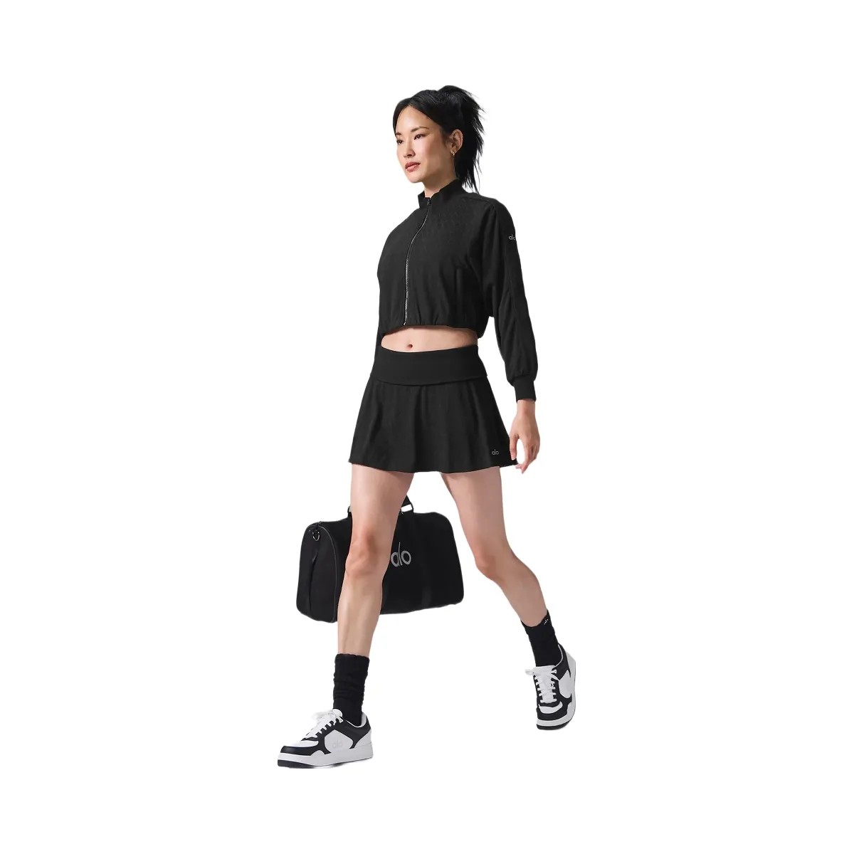 Alo Women's Cropped Doubles Only Full Zip Jacket - Black - HypeFly India View 2