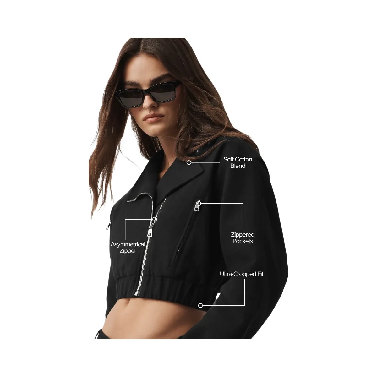 Alo Women's Cropped Cosmopolitan Jacket - Black - HypeFly India View 2