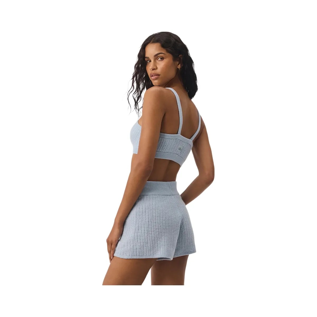 Alo Women's Cashmere Plush Waffle V-Neck Bra - Crystal Blue - HypeFly India View 3