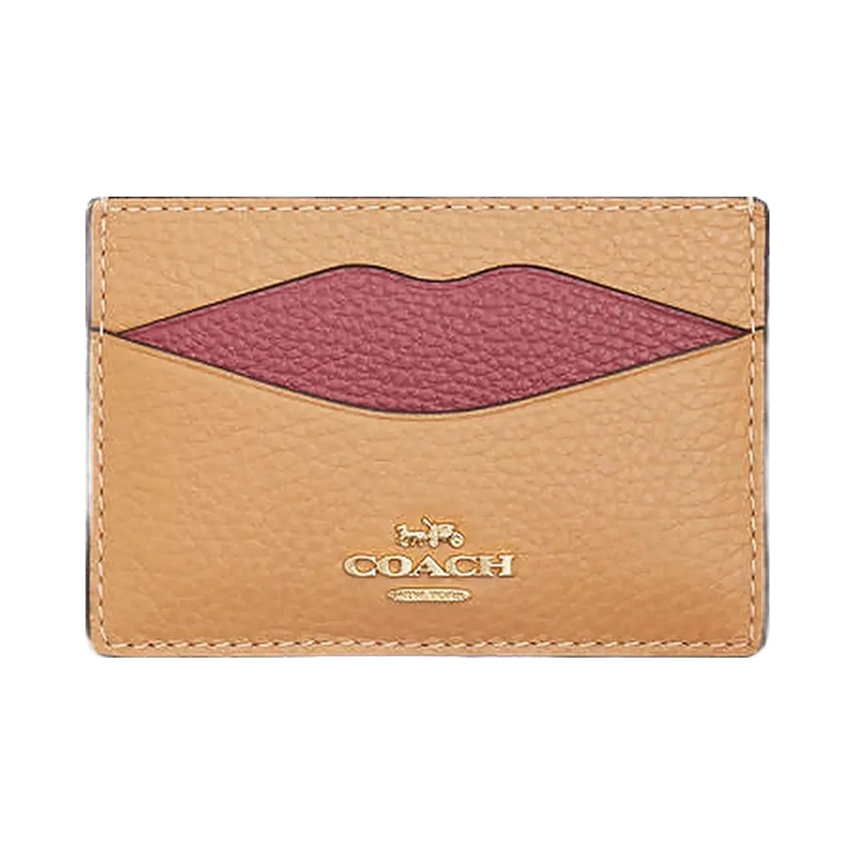 Coach Lip Card Case Novelty Leather-Gold-Latte Multi - HypeFly India View 1