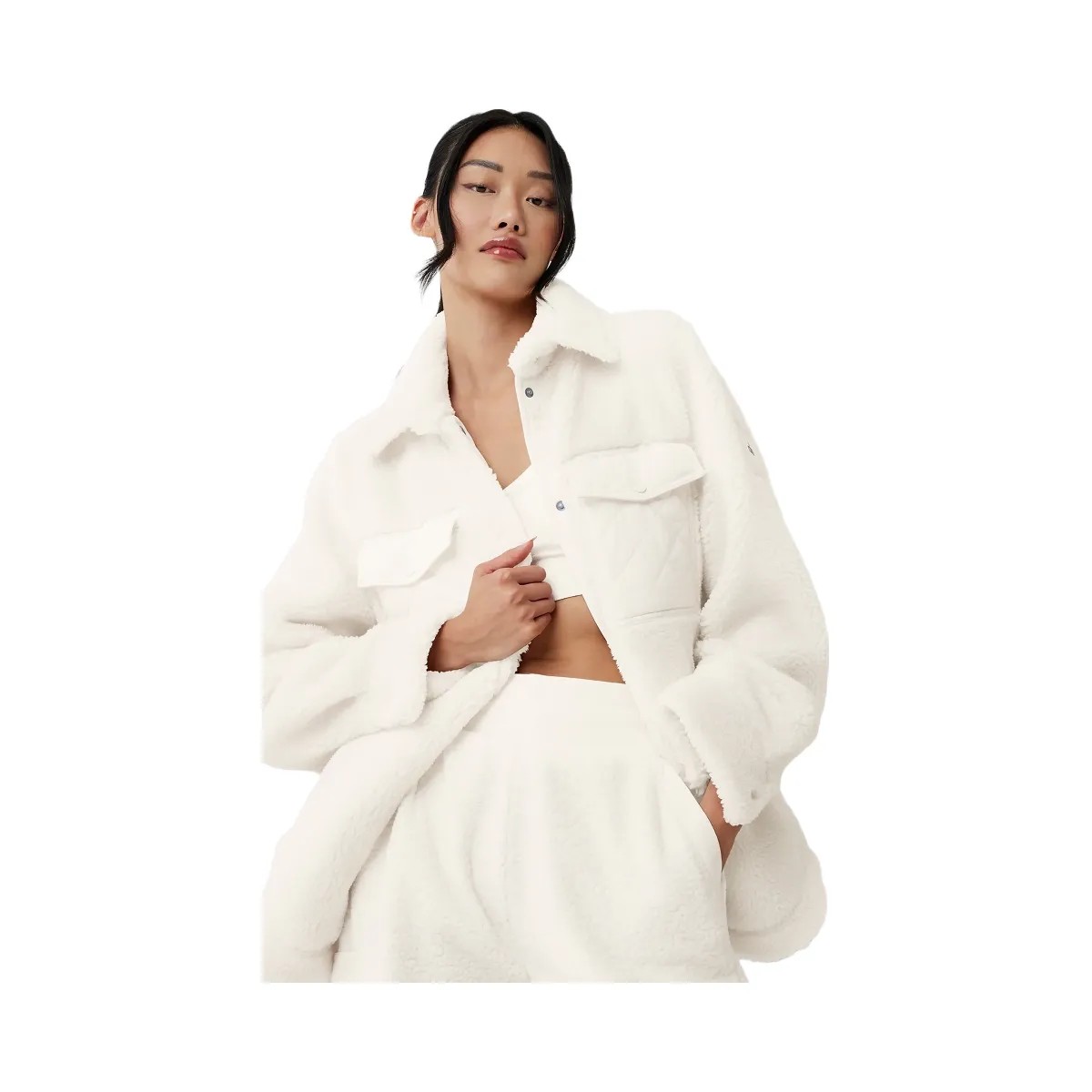 Alo Women's Sherpa Edge Shacket - Ivory - HypeFly India View 5