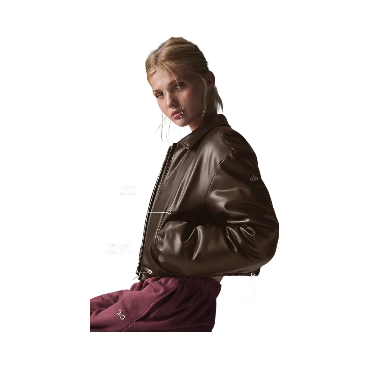 Alo Women's Faux Leather Cropped Premier Bomber - Espresso - HypeFly India View 3