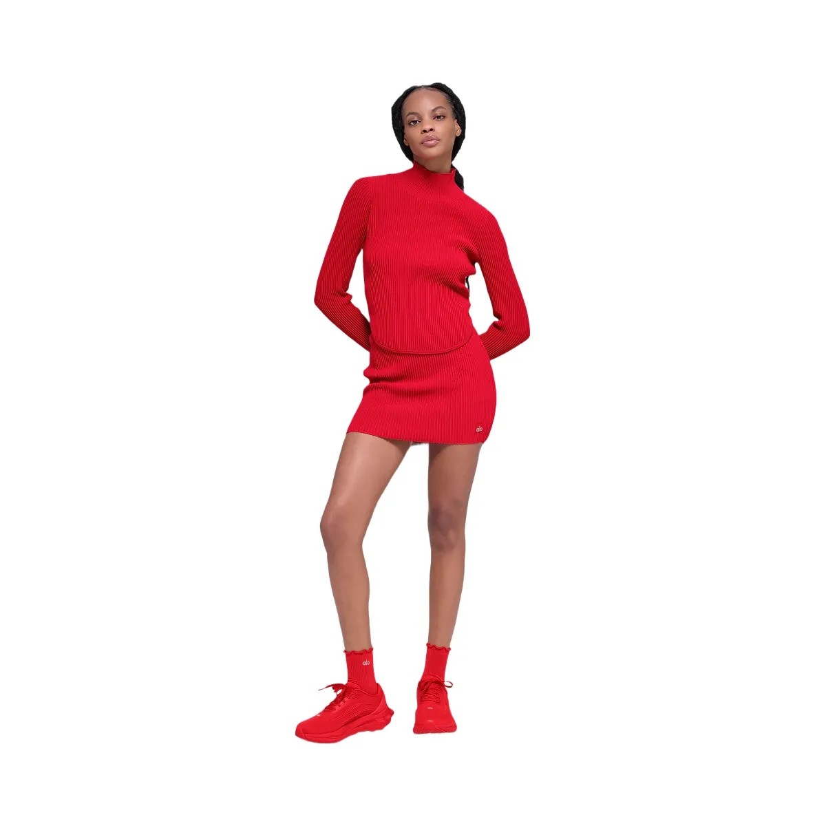 Alo Women's Denim Knit Backless Long Sleeve - Bright Red - HypeFly India View 1