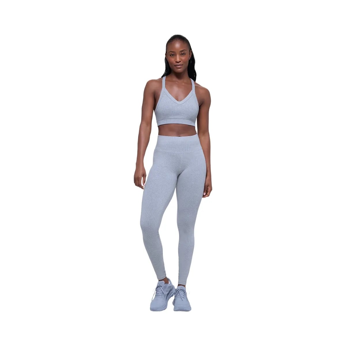 Alo Women's Seamless High-Waist Two Tone Rib Legging - Winter Frost Heather - HypeFly India View 6