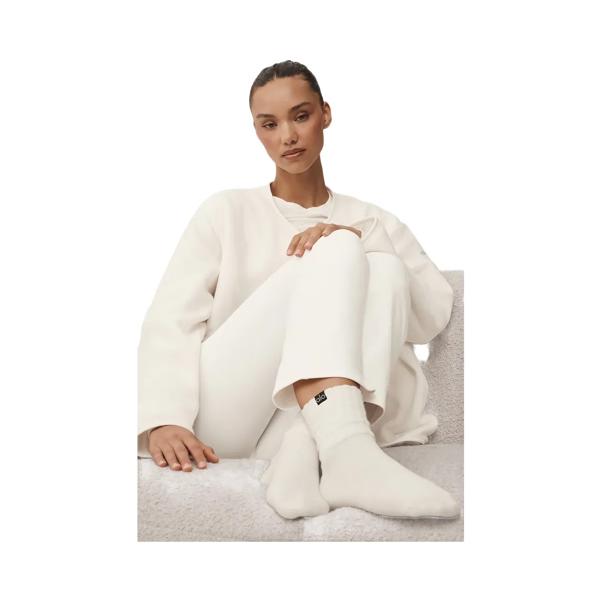 Alo Unisex Half-Crew Scrunch Sock - Ivory - HypeFly India View 2