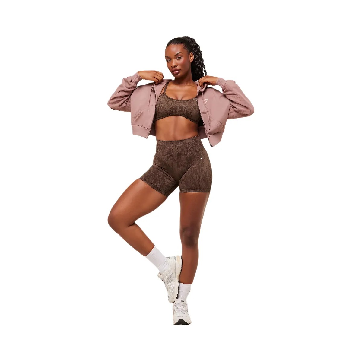 Gymshark Power Midi Zip Hoodie - Chestnut Pink - HypeFly India View 5