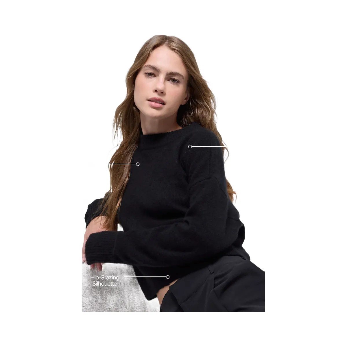 Alo Women's Wool Cashmere Cropped New Class Crewneck Sweater - Black - HypeFly India View 2