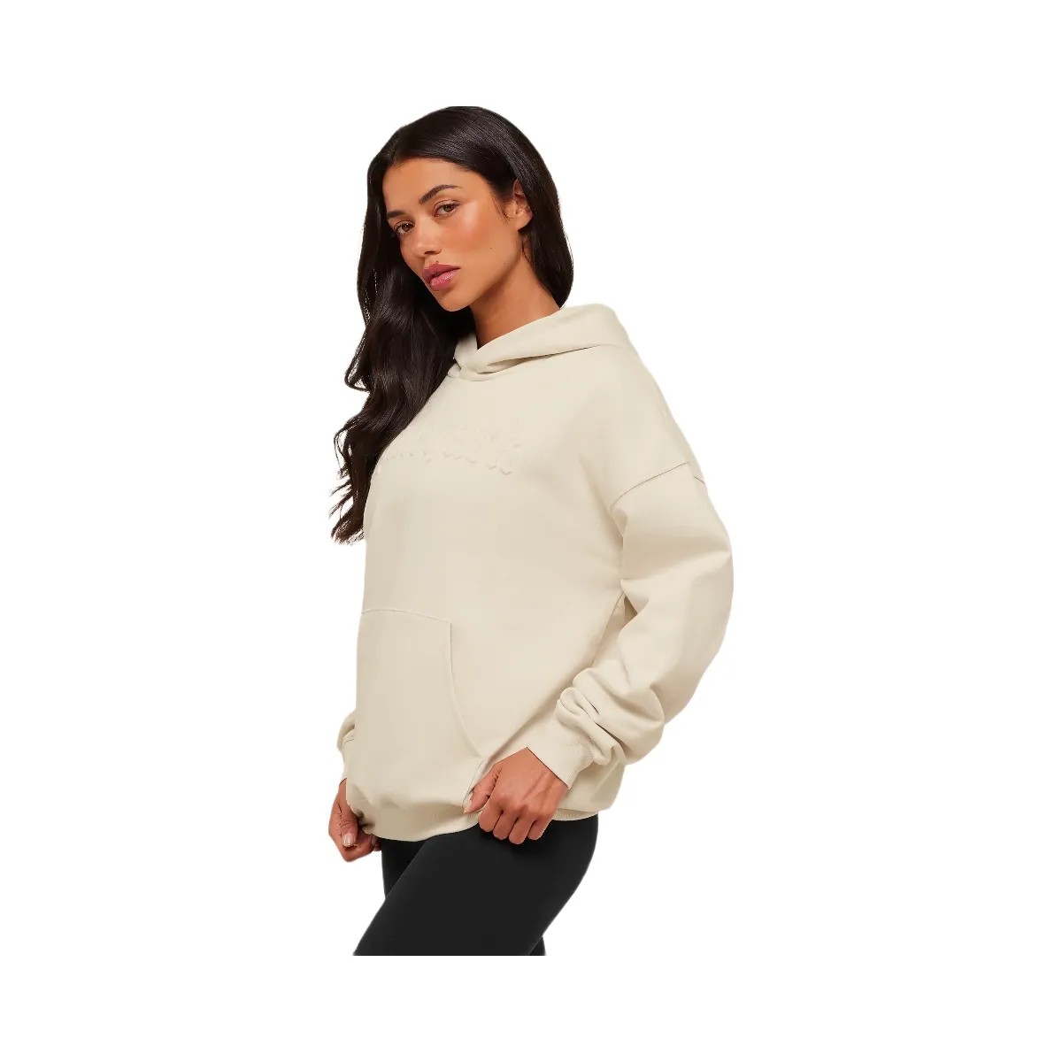 Gymshark Embossed Graphic Oversized Hoodie - Oat White - HypeFly India View 3