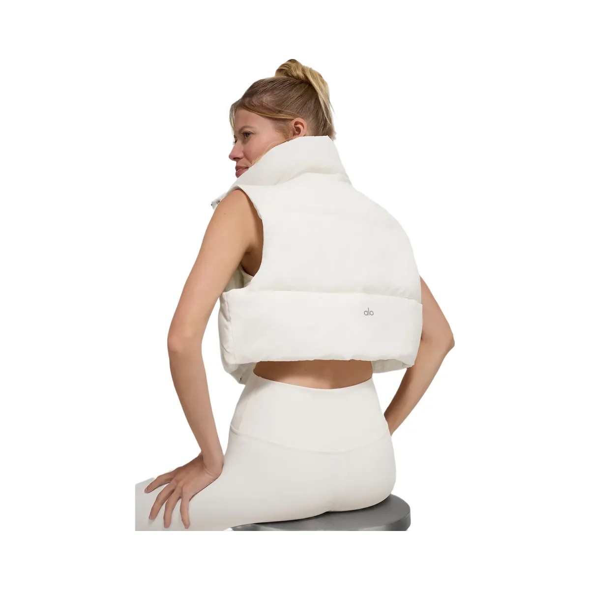 Alo Women's Cropped Gold Rush Puffer Vest - Ivory - HypeFly India View 3