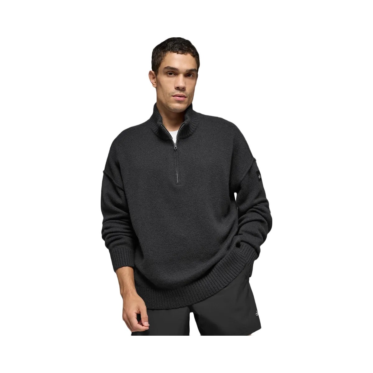 Alo Men's Wool Cashmere New Class 1/4 Zip Pullover - Black - HypeFly India View 1