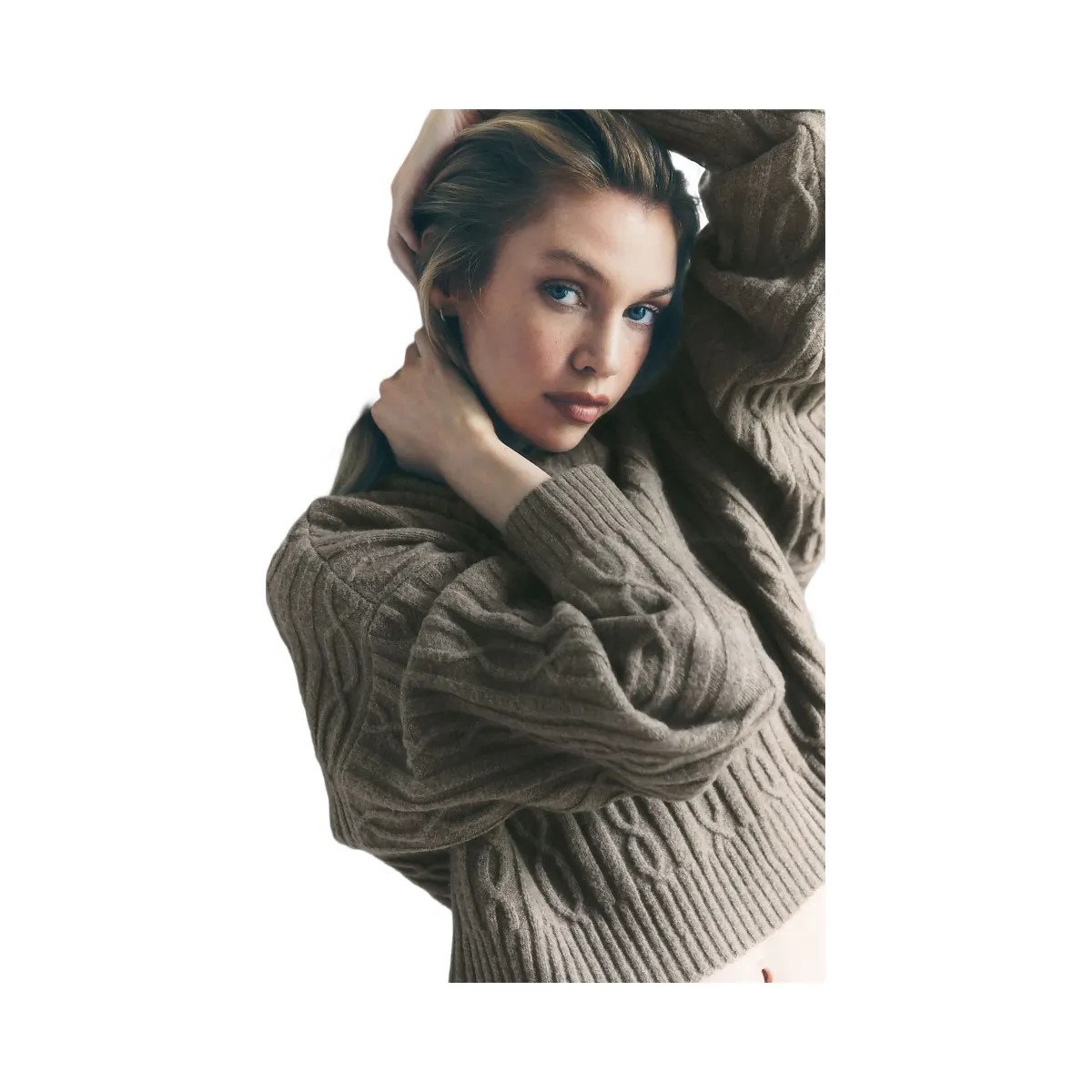 Alo Women's Cable Knit Winter Bliss Hoodie - Light Cocoa - HypeFly India View 6